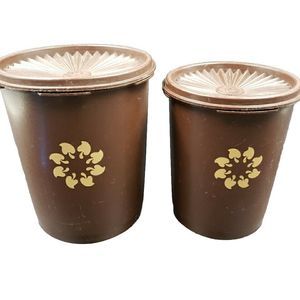 Vintage Tupperware Brown Mushroom Sunburst Servalier Canisters 1970s 809 811